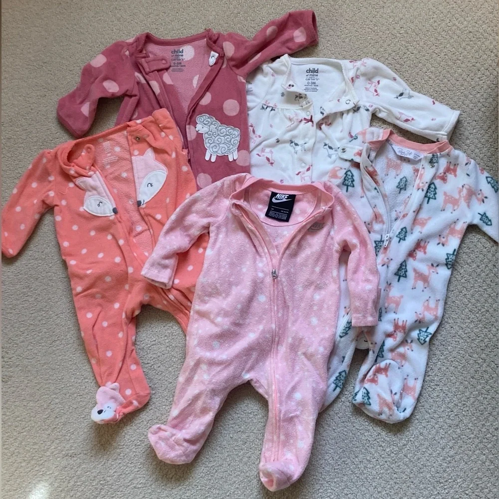 Baby girl 0-3 footed pajamas fleece bundle